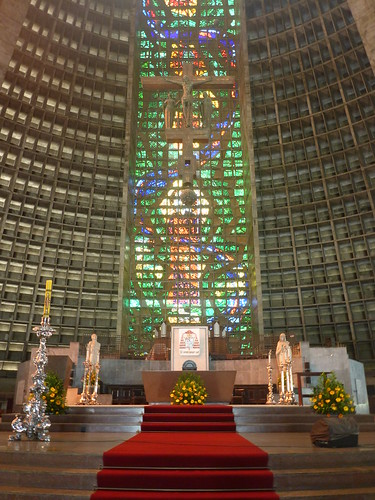 The altar and stained glass